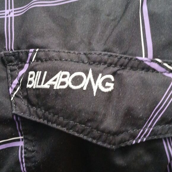 Billabong Mens Board Shorts Swim Trunk Black Purple Check Plaid Drawstring Sz 36 - Picture 9 of 11